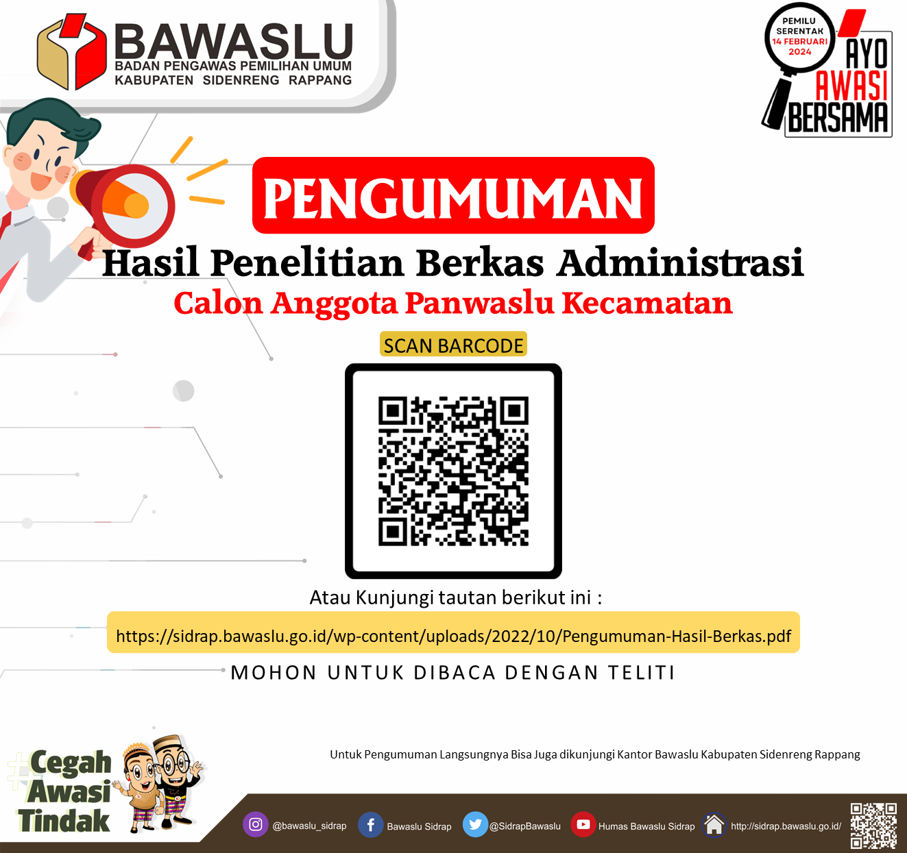 Seleksi Administrasi Selesai, Bawaslu Sidrap Umumkan Calon Panwaslu Kecamatan yang Lulus