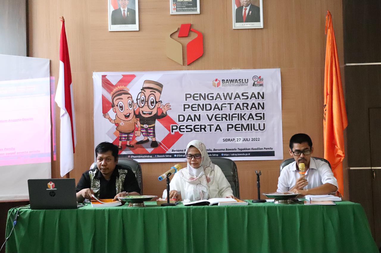 Jelang Tahap Pendaftaran dan Verifikasi Partai Politik, Bawaslu Sidrap gelar Rapat Koordinasi